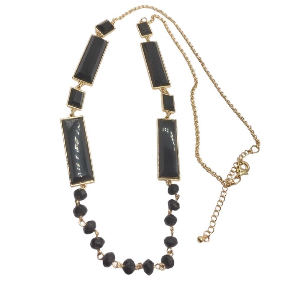 Long gold and black geometric necklace